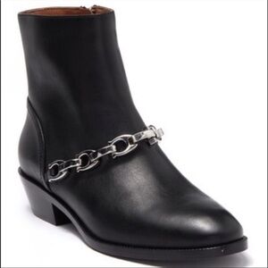 Coach Black Allen Ankle Leather Size 5 Boots With Silver Signature C Chain NIB